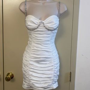 Mystique Boutique White Ruched Diamond Strap Bustier Mini Dress 🤍